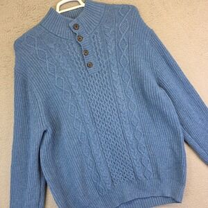 St Johns Bay‎ Fisherman Sweater Mens 2XL Blue Button Up Cable Knit Chunky Wool